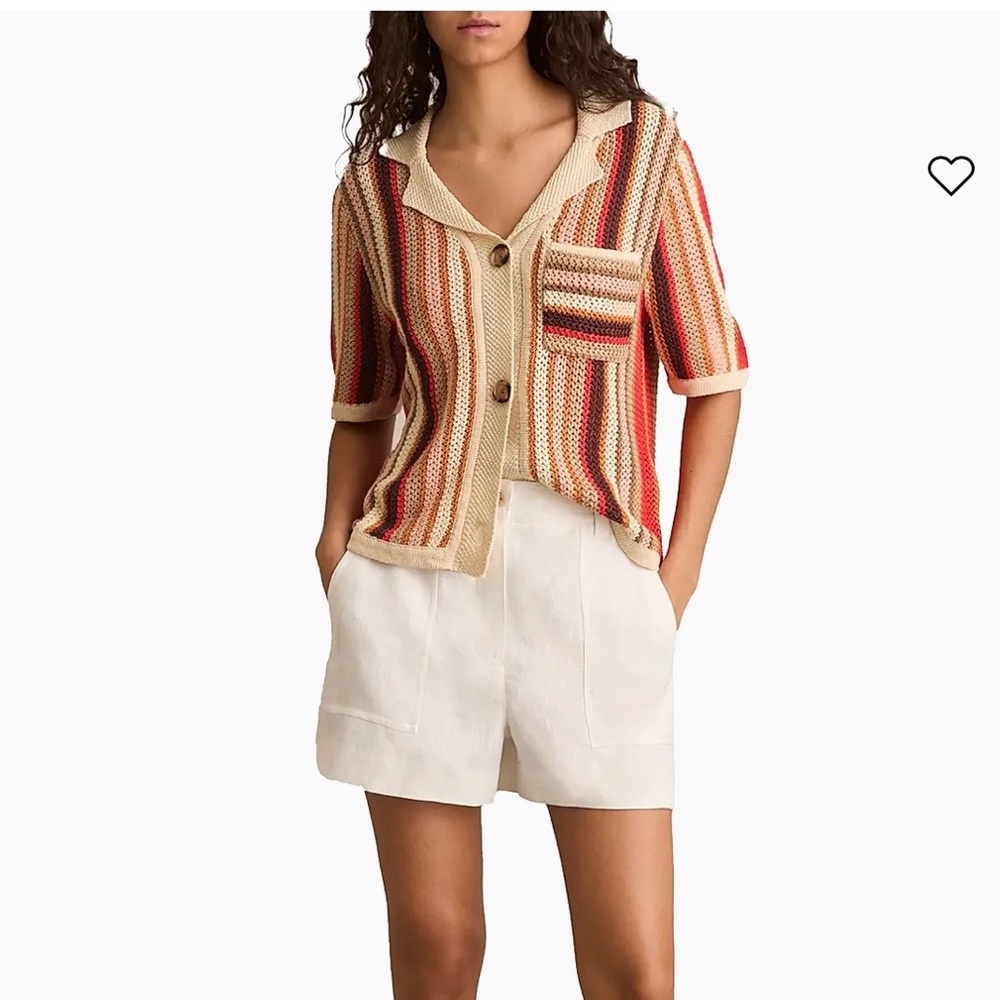 REISS XS NWOT Stripes Crochet Short-Sleeve Cardigan in Red and Cream